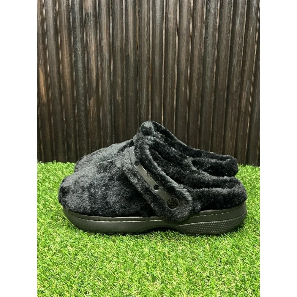 Size 8 - Crocs Classic Unforgettable Clog Black Faux Fur Fuzzy Mens 211116-001
